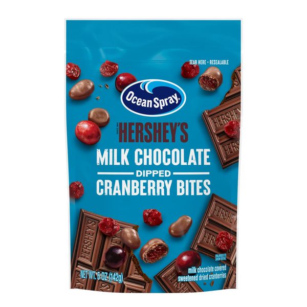 Ocean Spray® HERSHEY’S® Milk Chocolate Dipped Cranberry Bites, Chocolate Covered Dried Cranberries, 5 Oz Pouch (Pack of 12)