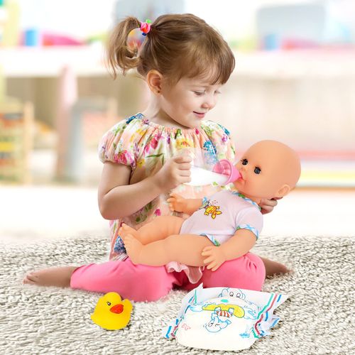 deAO Newborn Baby Doll Bath Set - Real Working Bathtub with Detachable Shower Spray, Toy Gift Set for 3+ Years Old Kids