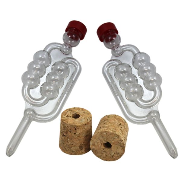 2 x Bubbler Airlocks with Cork Bungs for Homebrew