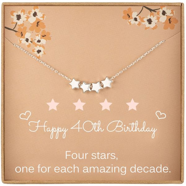 40th Birthday Gifts for Women, Sterling Silver Four Star Necklace, Dainty Star Necklace, 6mm Star Beads, 1984 Birthday Jewellery Gifts for Her