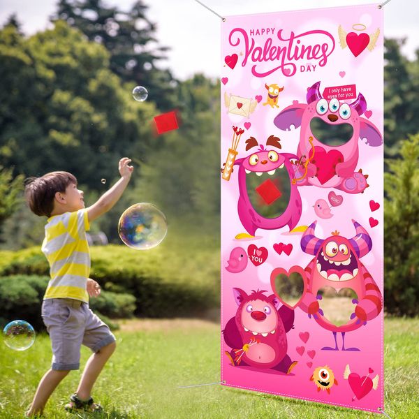 Valentines Theme Toss Games with 3 Bean Bags Valentine's Day Heart Toss Game Decoration Happy Valentine's Day Outdoor Party Games for Children Family Valentines Party Games Favors Supplies