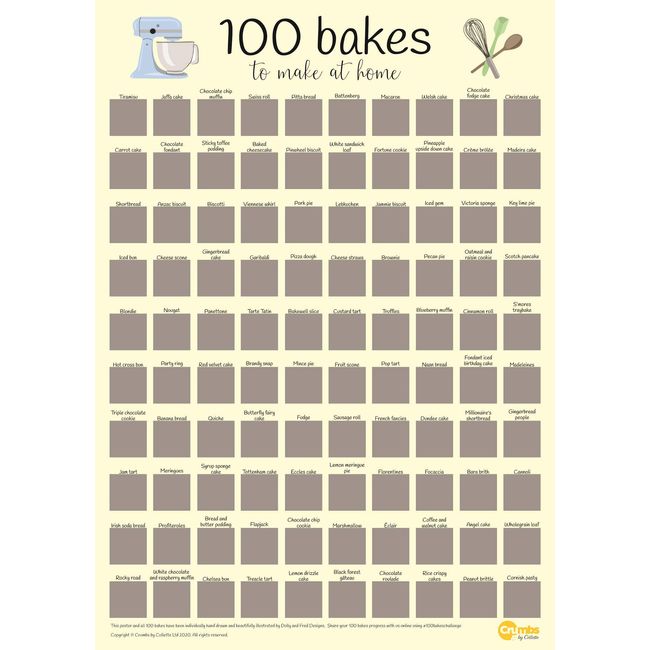 Crumbs by Collette 100 Bakes Scratch Off Poster - a Bucket List for Home Bakers - A3 (297 x 420 mm)