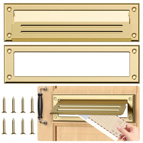 Profasion 13 inch Mail Slot for Front Door, Stainless Steel Mail Slot Cover, Easy to Install, 1 Pack, 13"×3.7", Brass
