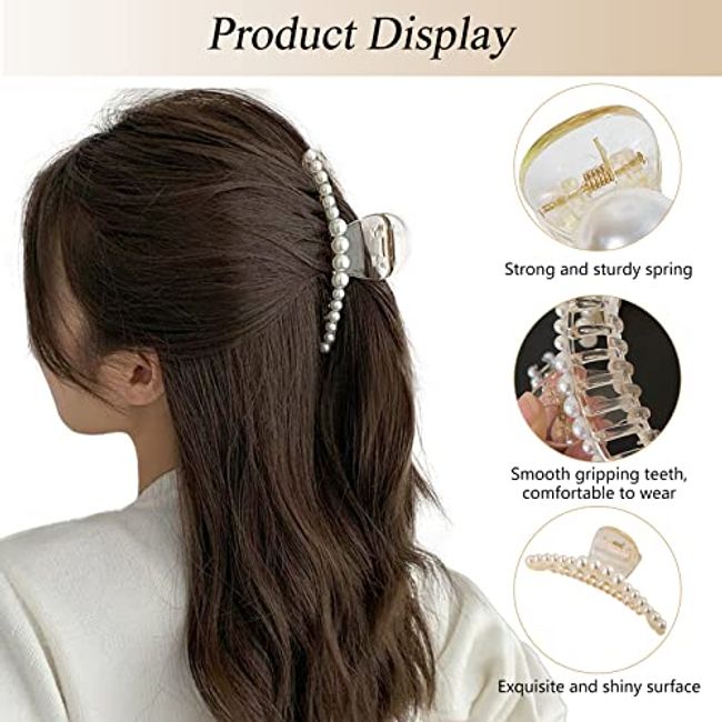 4 Pcs Large Pearl Hair Clips Pearl Claw Clips for Women Girls Wedding Hair  Styling Hair Accessories Aesthetic Nonslip Jaw Clips Barrettes for Thick