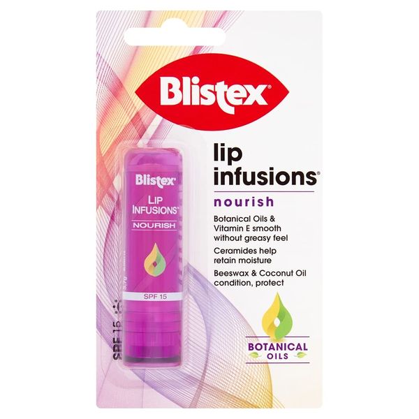 Blistex Lip Infusions Nourish Lip Balm, with Botanical Oils and Vitam E, SPF15, Pack of 12