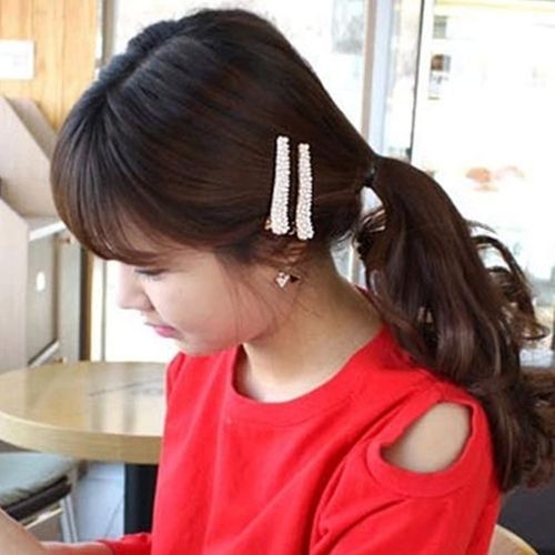 Ruihfas Fashion 4Pcs Eye-catching Women Girls Pearl Rhinestone Beak Clip Duckbill Clip Alligator Clip Hair Clip Hairpin 2.36×0.4 inch
