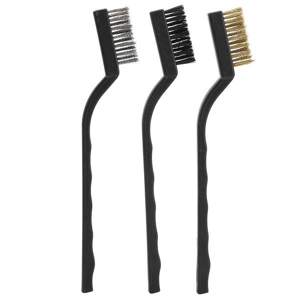 TOPINCN 3Pcs Mini Wire Brush Plastic Non-Slip Handle for Cleaning Tree Trunk Burr Bonsai Brush Garden Rustproof Cleaning Tool