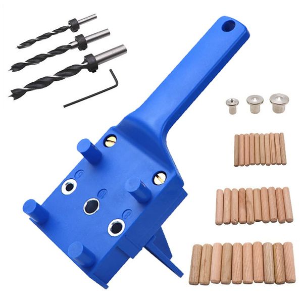 Woodworking Doweling Jig Kit, 41Pcs 6/8/10mm Handheld Dowel Drilling Guide, Drill Guide Metal Sleeve Wood Doweling Hole Saw Tools with Wood Dowel Pins Drill Bit Woodworking Joiner