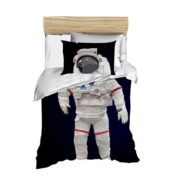 OZINCI Astronaut Bedding, Space and Astronaut Themed Duvet Cover Set, Single/Twin Size, Black and White, Made in Turkey No Flat or No Fitted Sheet (3 Pcs)