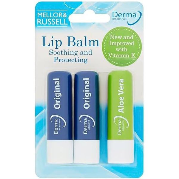 Derma V10 Soothing Protecting Lip Balm, 3 Pack Original and Aloe Vera Variants