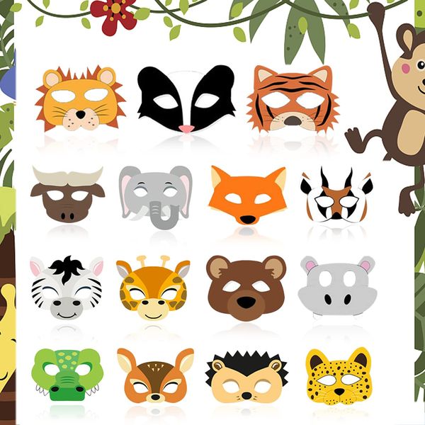 15 Piece Kids Animal Masks, Kids Forest Friends Animals Cartoon Masks with Elastic Rope for Jungle Safari Petting Zoo Farmhouse Theme Birthday Party Halloween Masks Dress-Up Party Masquerade Supplies