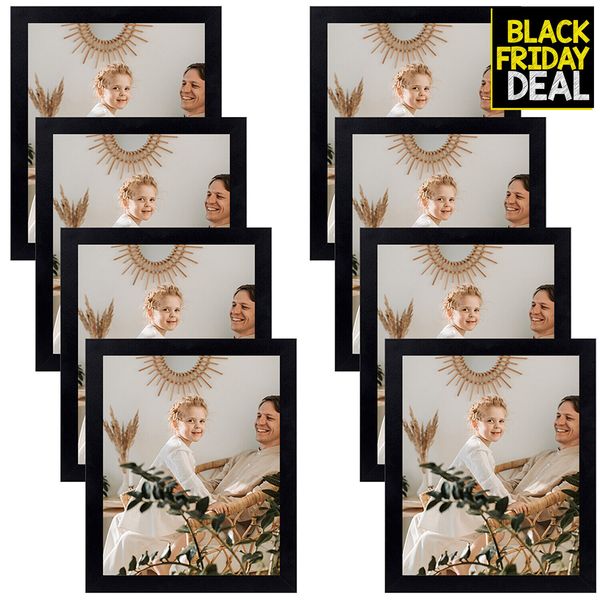 8 Pack 8x10 Picture Gallery Wall Frame Set Collage Tabletop Plastic Glass, Black