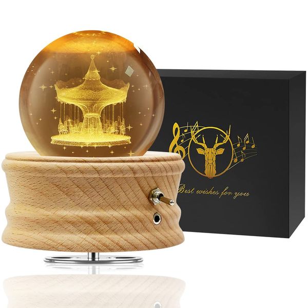 Mozalida Music Box, Genuine Birthday Gift, Merry-go-round, Crystal Ball, Christmas Gift, Snow Globe, Valentine's Day, Moon Lamp, Girlfriend, Indirect Lighting, Bedside Lamp, LED Light, USB Charging,