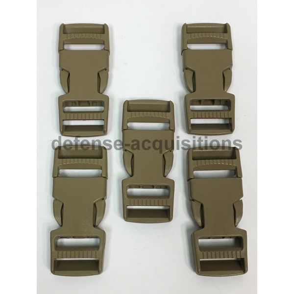 SET OF 5 Side Release Side Squeeze Dual Adjust Buckle 1 INCH - TAN