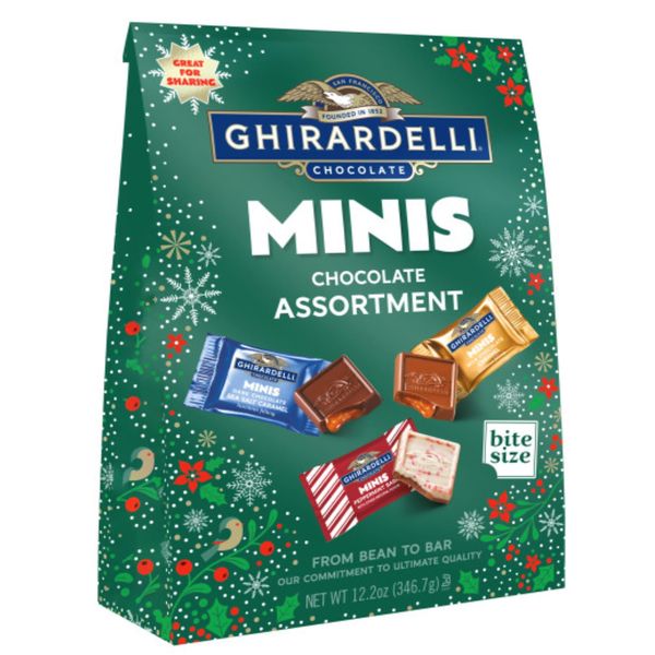 Ghirardelli Holiday Mini's Chocolate Assortment 12.2 Ounce - Milk Chocolate Caramel, Peppermint Bark and Dark Chocolate Sea Salt Caramel