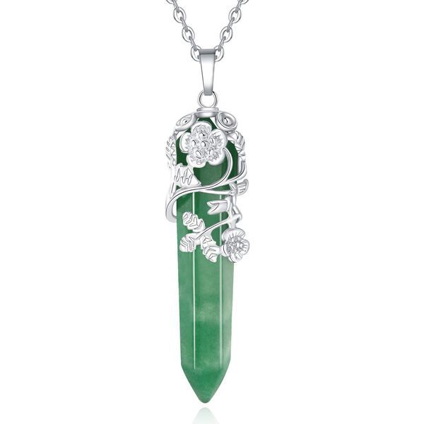 XIANNVXI Flower Wrapped Natural Green Aventurine Crystal Point Pendant Necklace Reiki Healing Crystals Stone Necklaces Gemstone Quartz Jewelry for Women