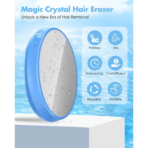 Crystal Hair Eraser for Women and Men, Reusable Crystal Hair Remover - Portable Magic Hair Removal Device - Painless Solution for Back, Arms, and Legs (Blue)