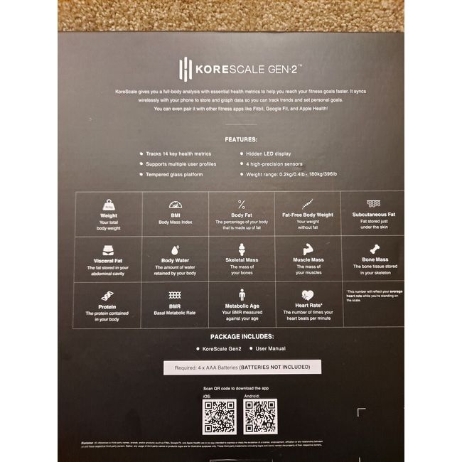 KOREHEALTH 30744 KoreScale Scale For Body Weight and Fat User Manual