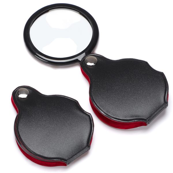 TEOYALL 10X Small Magnifying Glass, 2 PCS Mini Pocket Magnifier Folding Magnify Glass with Rotating Protective Holster