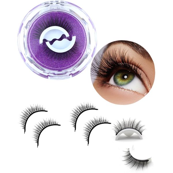 Reusable Self Adhesive Eyelashes Natural Look, Reusable Adhesive Eyelashes No Glue and Easy to Put On, Self Adhesive Eyelashes Reusable Self Sticking(2-Pairs)