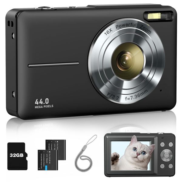 Lecran Digital Camera, 44 Megapixels, 1080P Video Recording, Autofocus, AF Function, HD Camera, Image Stabilization, Lightweight, Portable, Convenient to Carry, USB C Charging, 2.4 Inch IPS Screen,