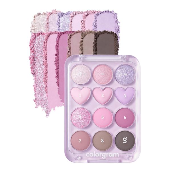 COLORGRAM Pin Point Eyeshadow Palette 03 Pink+Lavender | Ultra-Blendable Matte, Glitter, Shimmer Shades for Daily Makeup | K-Beauty Eye Palette with Easy-to-Use Calculator Design