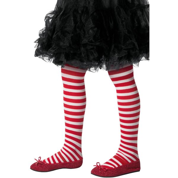 Smiffys Striped Tights, Childs, Red & White Age 6-12, Children's Tights and Petticoats Fancy Dress, Elf Dress Up Accessories