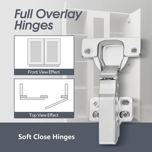 AOLISHENG Soft Close Kitchen Cupboard Cabinet Hinges 35mm Door Hinges, Full Overlay 100 Degree Wardrobe Hinges with Screws, 2 Pcs(1 Pair)