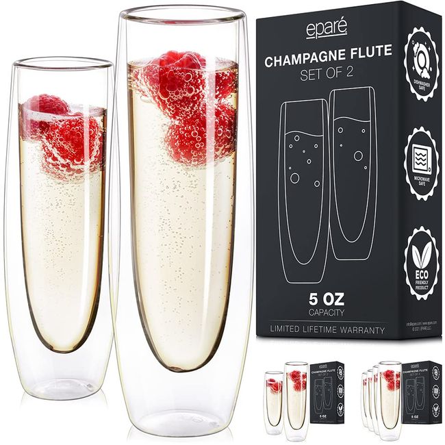 Fancy Clear Flute Glass Hand Blown Borosilicate Glass Champagne Flute Glass