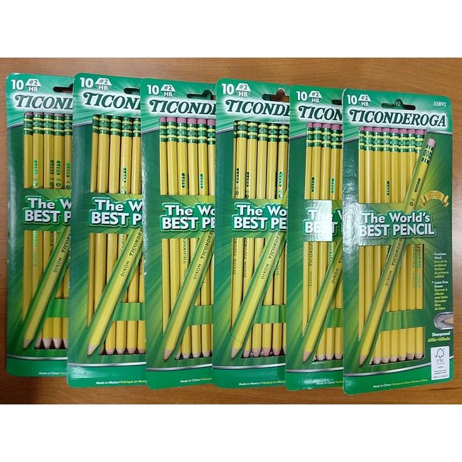 6 Pks of 10: Dixon Ticonderoga #2 Yellow Sharpened Wood Pencils  - 6C