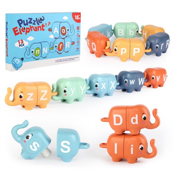 Chelpopo 13PCS Elephant Alphabet Learning Toys for Toddlers 2-4, Toddler Preschool Learning Activities, Educational Montessori Toys for 2 Year Old, Double Sided Matching Game A-Z