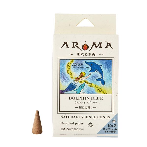 Global Product Planning Aroma Incense, Dolphin Blue, 16 tablets (Incense, Cone-type Incense, Burning Time of 1 Capsule, Approximately 20 Minutes, Seaside Scent, Stylish)