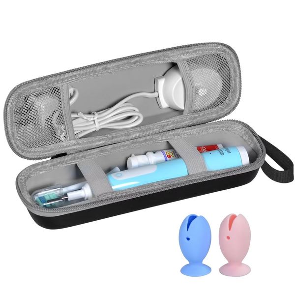 TUNYINSH Travel Case for Oral-B/Oral-B Pro/Phlips Sonicare Electric Toothbrush with 2pcs Toothbrush Heads Cover Cap, Portable Hard Protective Storage Bag with Accessories Storage (Black)