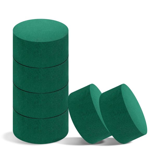 Pack of 6 FLOFARE Round Floral Foam Blocks for Fresh and Artificial Flowers, Each (3" X 1.5"), Dry & Wet Green Flower Foam for Flower Arrangements & Florist Supplies