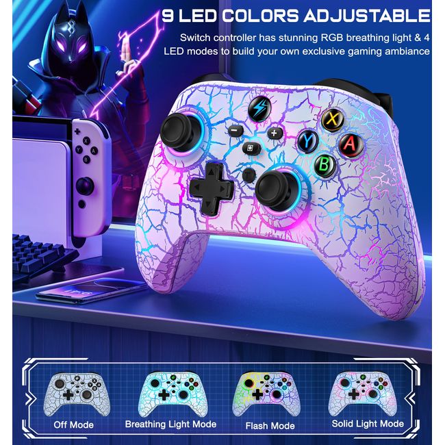 Joypad Controller for Nintendo Switch,Wireless Joy Con Replacement Switch  Controller 8 Color Adjustable RGB LED Joypad Controller with Color Light