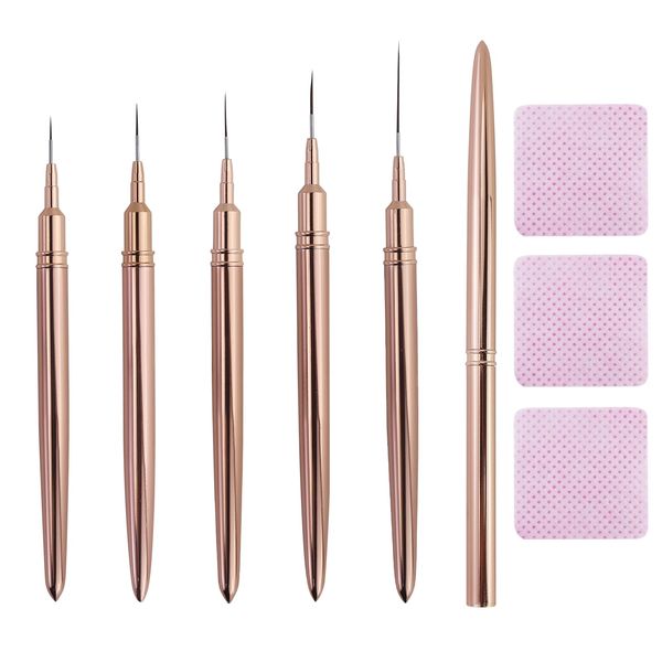 5Pcs Nail Art Liner Brushes,Nail Art Tools,Painting Nail Art Brushes for Long Lines, Details, Fine Drawing Nail Dotting Drawing Tool Set 7mm/9mm/11mm/15mm/25mm(Gold)