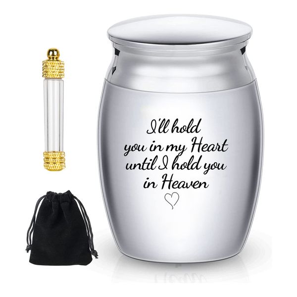 2PCS Small Urns for Ashes,CTDMJ Ashes Urn, Ashes Keepsake, Atainless Steel Metal Funeral Urn, Mini Cremation Urn for Pet or Human Ash No Longer By My Side, But Forever In My Ashes