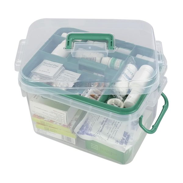 Qskely 1-Pack Clear Storage Box Container, Family First Aid Box Medicine Box Organizer