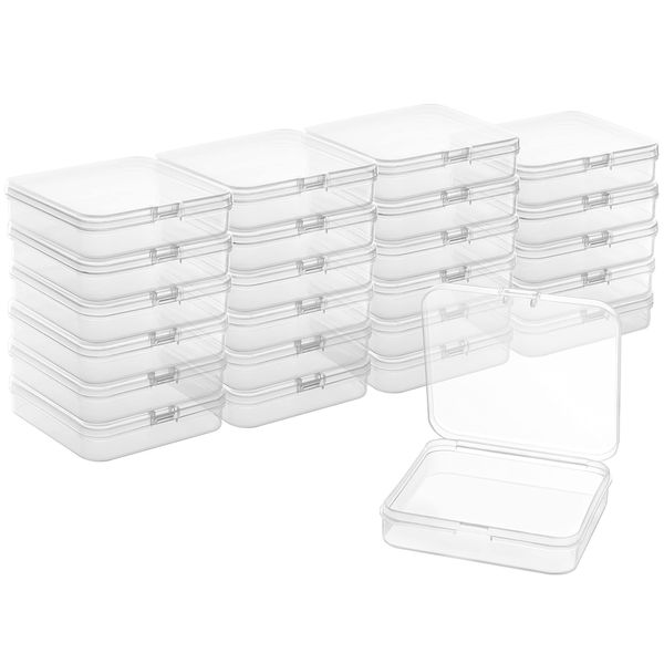 BELLE VOUS 24 Pack Small Plastic Containers - Clear Plastic Storage Box with Lid - L7.2 x W6.3 x H1.7cm / 2.83 x 2.48 x 0.67 Inches - Mini Container Boxes for Pills, Beads, Jewellery & Craft Items