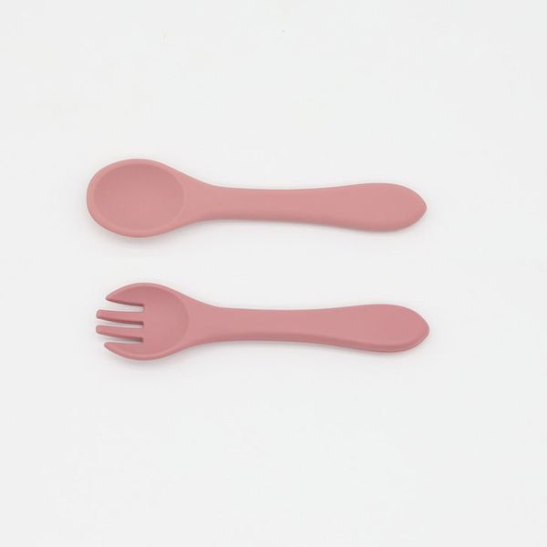 Baby Food Grade Complementary Food Training Silicone Spoon Fork Sets - Average Size (0-8Y） / Red