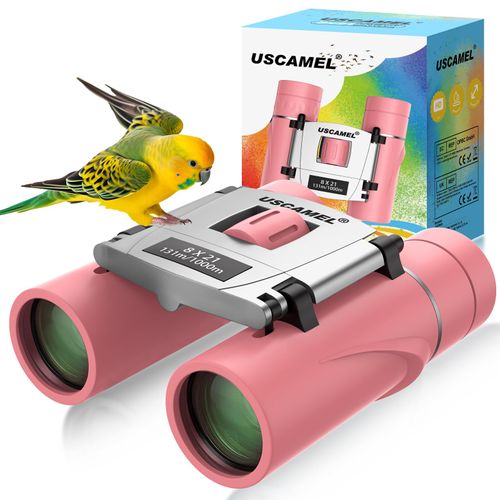 USCAMEL Compact Binoculars for Kids 4-8: 8x21 Small Binoculars Pink Bird Watching Bak4 Prisms - for Boys Girls Travel Outdoor Hiking