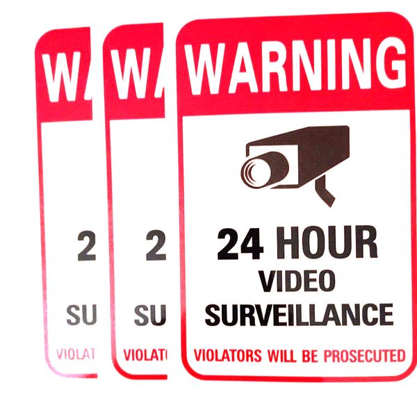 3  Security Camera  24 Hour 4 x 6Video Surveillance  sticker + 4 x 3 Bonus decal