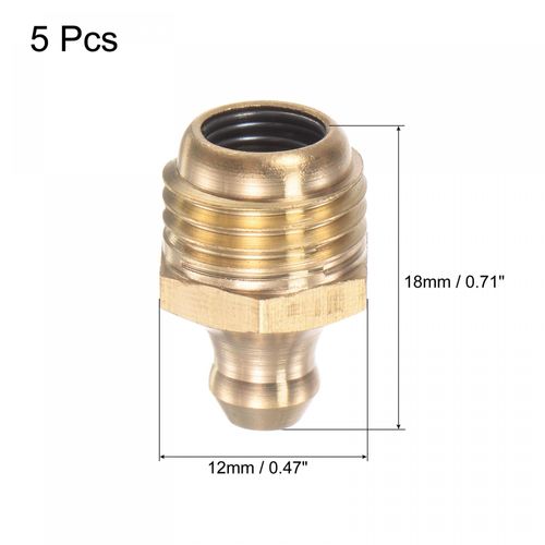 uxcell Brass Straight Grease Fitting M12 x 1.25mm Thread Hydraulic Grease Fitting Accessories, 5Pcs