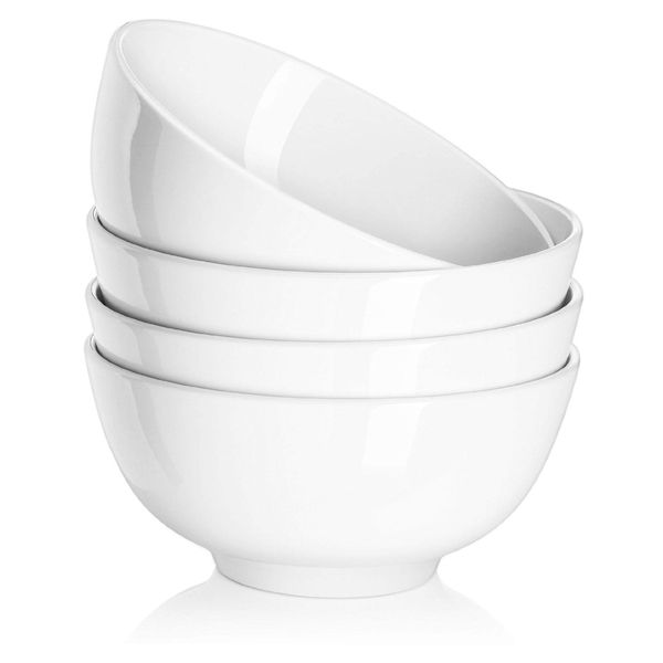 DOWAN 650ml Soup Bowls,Φ15.4cm Bowls Set of 4 for Kitchen,Ceramic Cereal Bowls, White Bowls for Soup, Breakfast, Oatmeal, Rice, Pasta, Salad