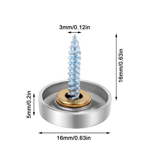 Taicanon 12 Pieces Stainless Steel Screw Cover Cap, 0.63"/16mm Diameter Mirror Decorative Screws with Caps Silver Mirror Screws Fasteners, Sign Advertising Hardware, Nails, Construction,Chrome