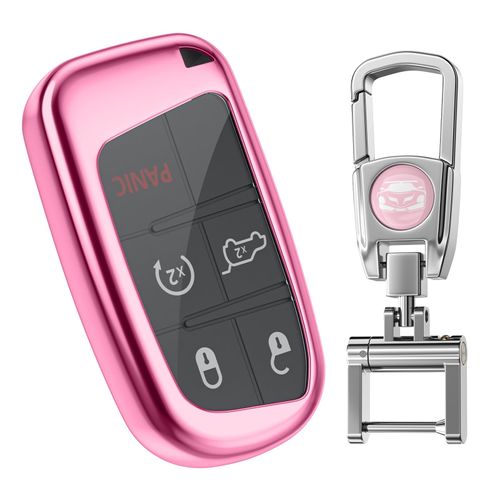 for Jeep Key Fob Cover with Keychain.No Screws Required for Installation. Compatible with Grand Cherokee Renegade Chrysler 200 300 Dodge RAM Durango Challenger Journey Dart Fiat