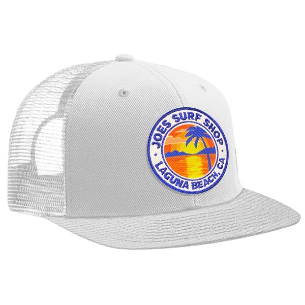 JOES SURF SHOP Flat Bill Hat Sunset Patch Logo-White