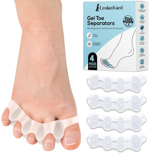 (4 Stück) Zehenspreizer Silikon für überlappende Zehen, Toe Spacer, Toe Separator, Zehentrenner Damen Herren zur Korrektur von Ballenzehen und Wiederherstellung der ursprünglichen Form der Zehen