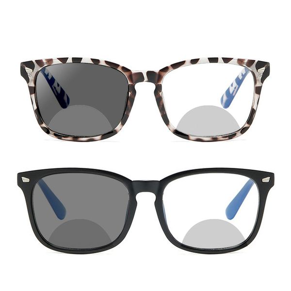 mincl Transition Sunglasses Photochromic Business Bifocal Reading Glasses Men Women 2 pairs Fashion Light Far and Near Presbyopia (2pcs-black&leopard, 2.0)