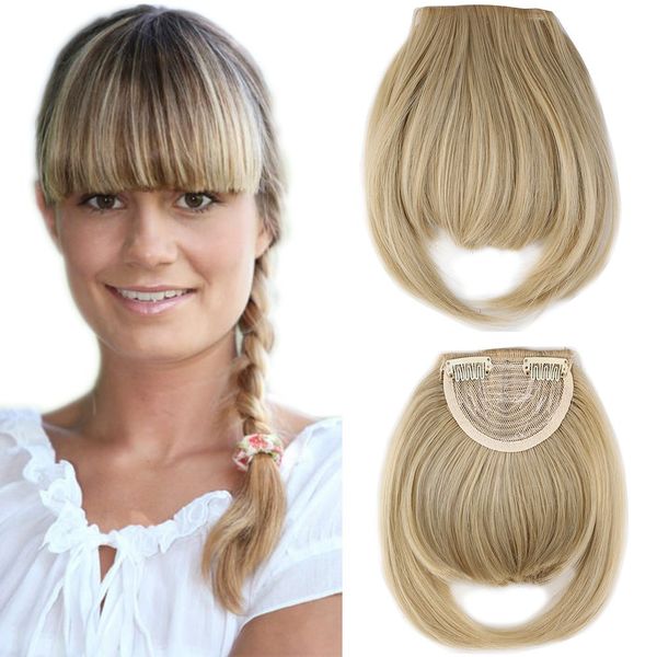 One Piece Straight Bang Clip In On Bang Fringe Hair Extensions For Women Ladies Fashion - Ash Blonde Mix Bleach Blonde